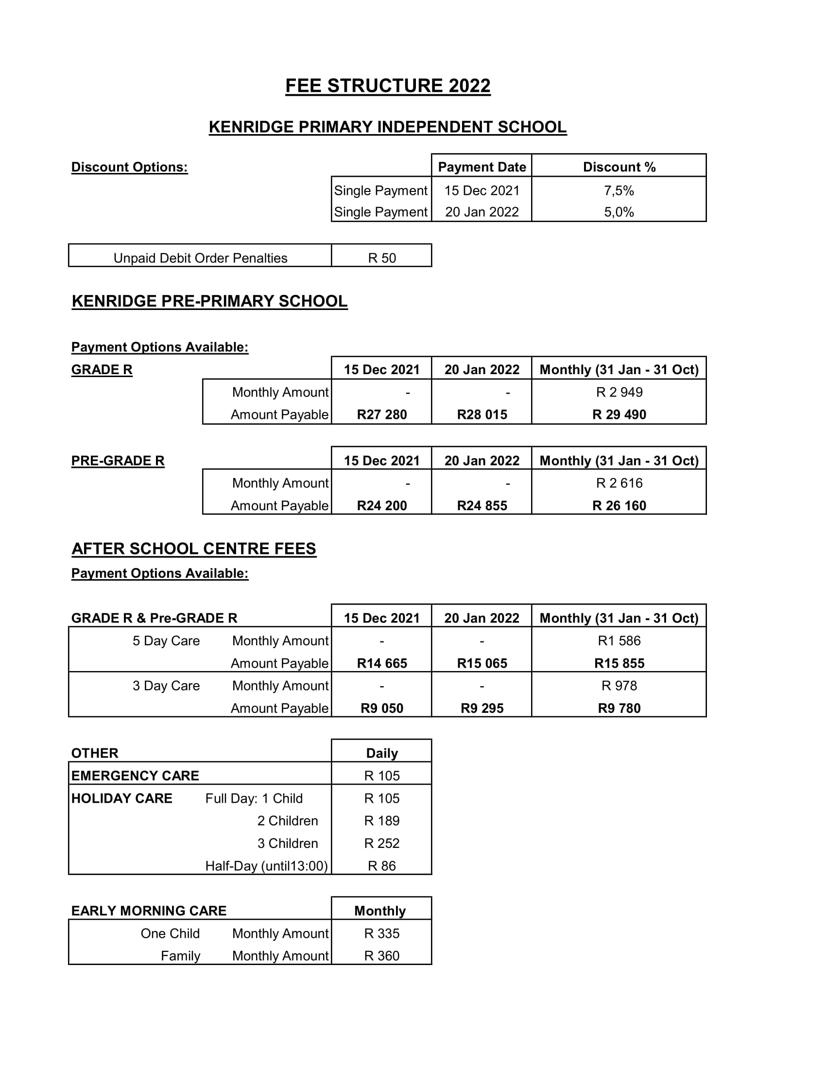 School Fee Structure Kenridge Primary School